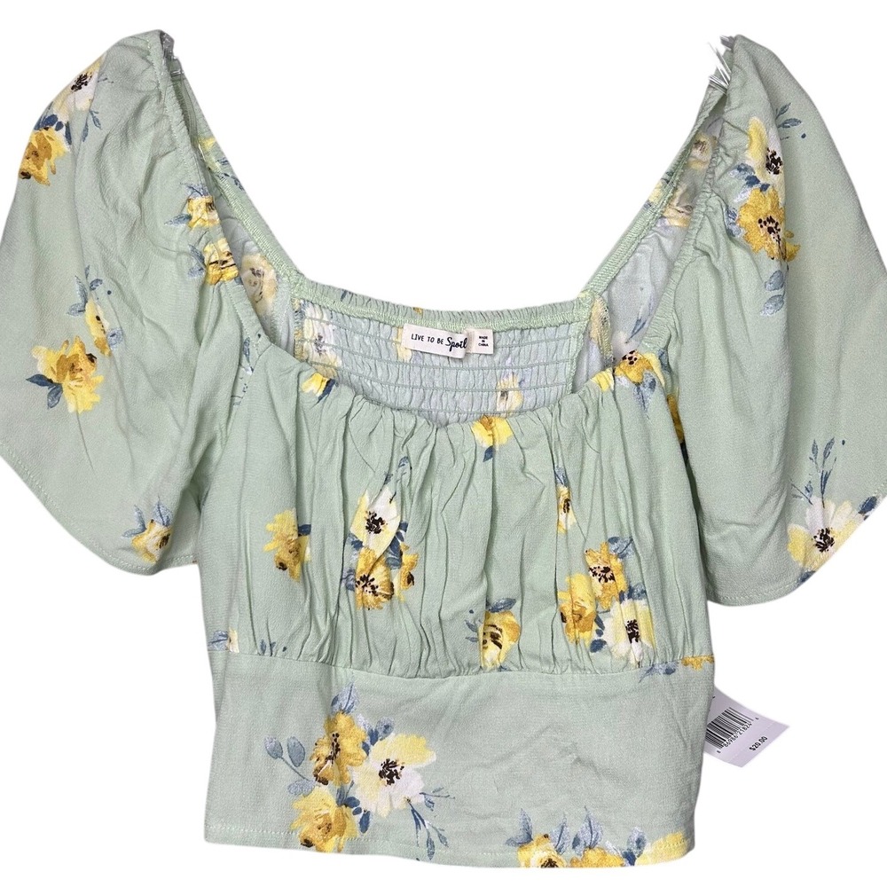 Live To be Spoiled Crop Top-‎ Large- NWT sage floral, smocked elastic back
